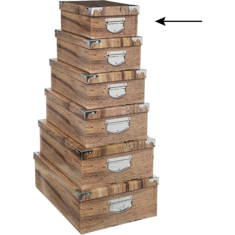5Five Opbergdoos/box - 6x - Houtprint donker - L28 x B19.5 x H11 cm - Stevig karton - Treebox -