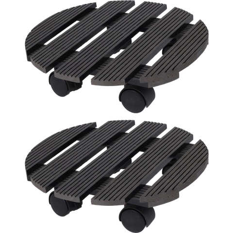 Plantentrolley - 2x - hout - donkergrijs - rond - D29 cm - 100 kilo -
