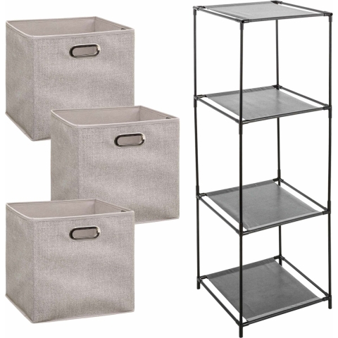 Kastmandjes/opberg mandjes - beige - 3x stuks van 29 Liter - In rekje van 34 x 98 cm -
