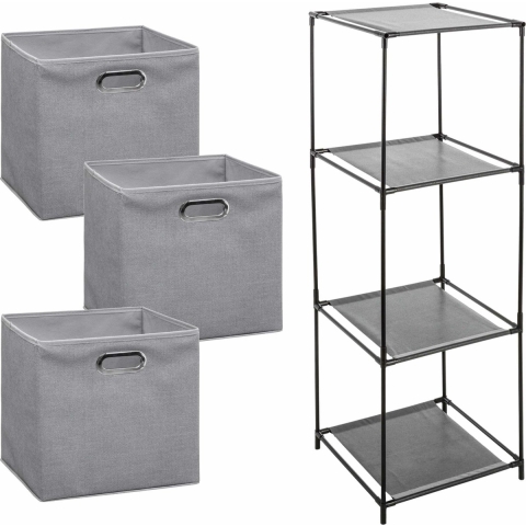 Kastmandjes/opberg mandjes - lichtgrijs - 3x stuks van 29 Liter - In rekje van 34 x 98 cm -