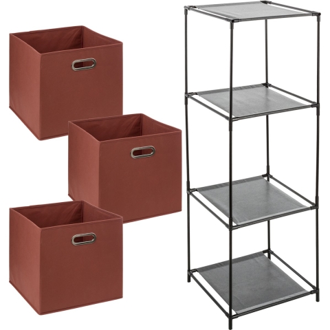 Kastmandjes/opberg mandjes - steenrood - 3x stuks van 29 Liter - In rekje van 34 x 98 cm -