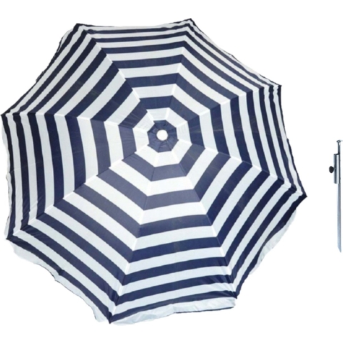 Parasol - blauw/wit - D140 cm - incl. draagtas - parasolharing - 49 cm -