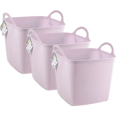 Kuip/emmer/wasmand - 3x - flexibel - roze - 27 liter - vierkant - kunststof -