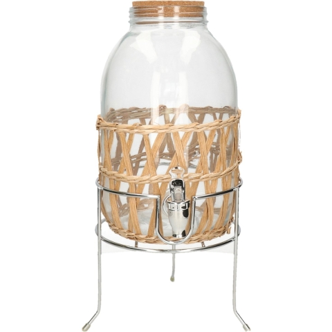 Drankdispenser/limonadedispenser op verhoger - 5L - glas - RVS - D17,5 x H32 cm -