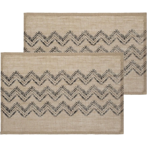 Set van 10x stuks placemats zigzag lijnen zwart jute 45 x 30 cm -