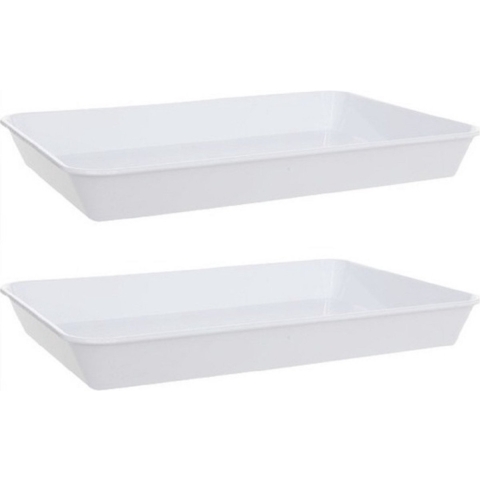 Diep dienblad Horeca serveerbladen - Set van 3x stuks - wit - kunststof - 35 x 24 cm -