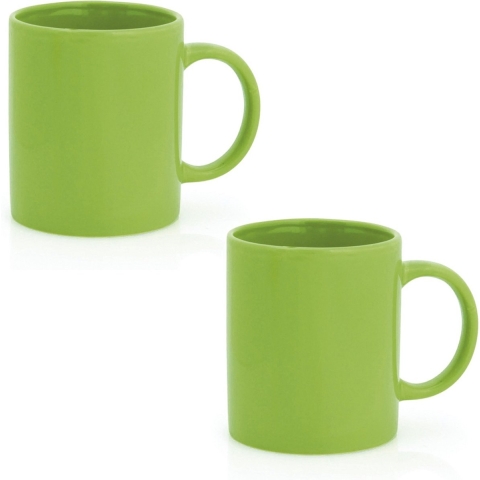 Koffie mokken/bekers - 10x - keramiek - glans - met oor - groen - 370 ml -