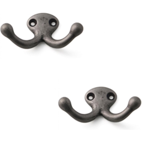 Kapstokhaken luxe - 4x - dubbele haak - aluminium - tin - 4 x 7 cm - ophang haken - jashaken -