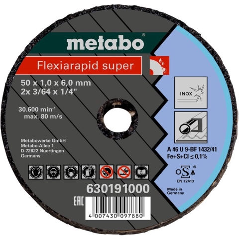 Metabo Accessoires Doorslijpschijf | FLEXIARAPID SUPER | 50X2X6 mm | INOX - 25 stuks - 630192000