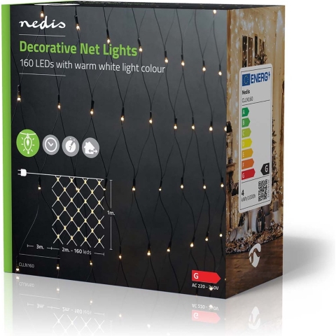 Nedis CLLN160 Decoratieve Net Verlichting Warm Wit 160 Led&apos;s 2 X 1 M Licht Effecten: 7 Binnen & Buiten Netvoeding