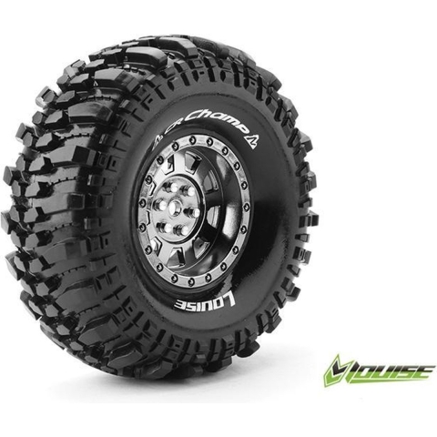 Louise CR-CHAMP Banden Set - Super Soft - 1.9" Velgen Zwart/chrome - Hex 12mm