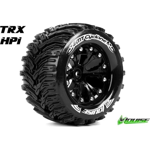 Louise MT-Cyclone Banden Set - 2.8" Velgen Zwart - 1/2" Offset - Hex 12mm (electro 2WD: FR, electro 4x4: FR/RR, nitro 2WD RR)