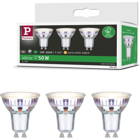 Paulmann 29193 LED-lamp Energielabel A (A - G) GU10 Reflector 2.5 W Warmwit (Ø x h) 50 mm x 54 mm 3 stuk(s)