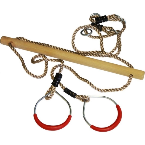 Trapeze hout met ringen metaal diam. 3,5x58 cm pp-touw - Hermic