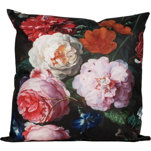 Anna's collection buitenkussen bloem - roze|zwart - 60 x 60 cm