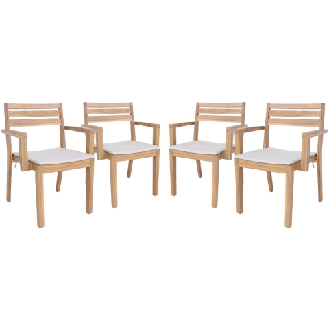 sweeek - Set van 4 acaciahouten tuinstoelen met kussen