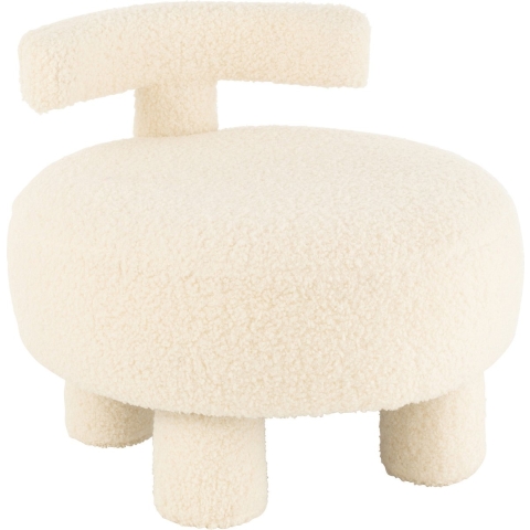 J-Line kruk Rond Met Rugleuning Bouclé - velvet - wit