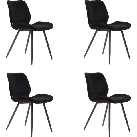 Bronx71 Velvet eetkamerstoel Toby zwart - Eetkamerstoelen set van 4