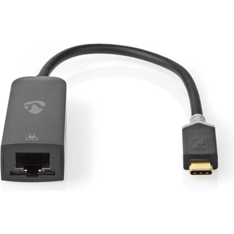 Nedis CCBW64952AT02 Usb-adapter Usb 3.2 Gen 1 Usb Type-c™ Male Rj45 Female 1000 Mbps 0.20 M Rond Verguld Pvc Antraciet Window Box Met Euro Lock