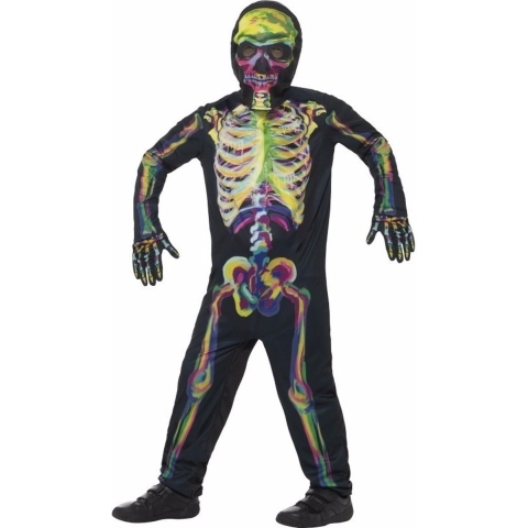 Halloween glow in the dark skelet verkleedkleding kostuum - jumpsuit - voor kinderen 145-158 (10-12 jaar) -