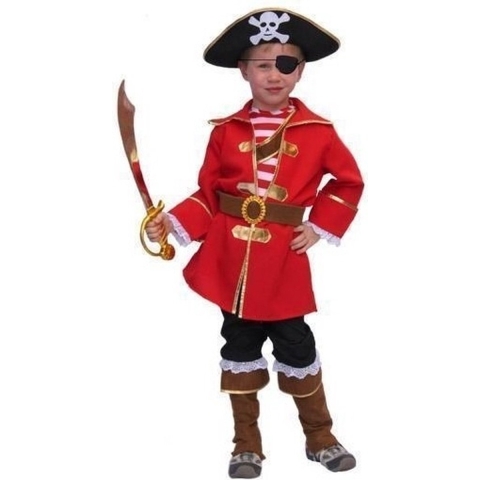 Carnaval verkleed kostuum Kapitein piraten pak - rood - voor kinderen 116 -
