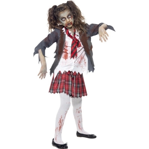 Zombie schoolmeisje verkleedkleding kostuum voor meisjes - Horror/ Halloween thema 145-158 (10-12 jaar) -
