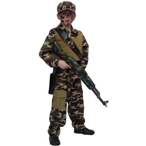 Faram Party Soldaten/Leger camouflage verkleedkostuum - voor kinderen - compleet 128 -