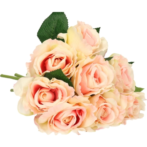 Kunstbloemen boeket roos Emy - 8x - roze - 31 cm - kunststof steel - decoratie bloemen -