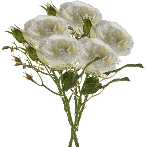 Kunstbloem roos Anne - 5x - creme - 37 cm - decoratie bloemen -