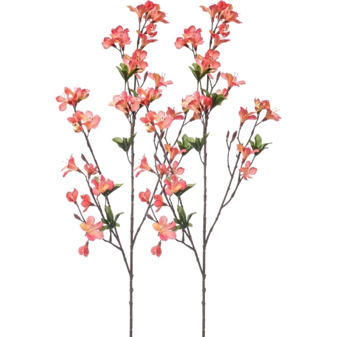 Kunstbloem Azalea bloesem - 2x - 90 cm - koraal roze - Kunst zijdebloemen -
