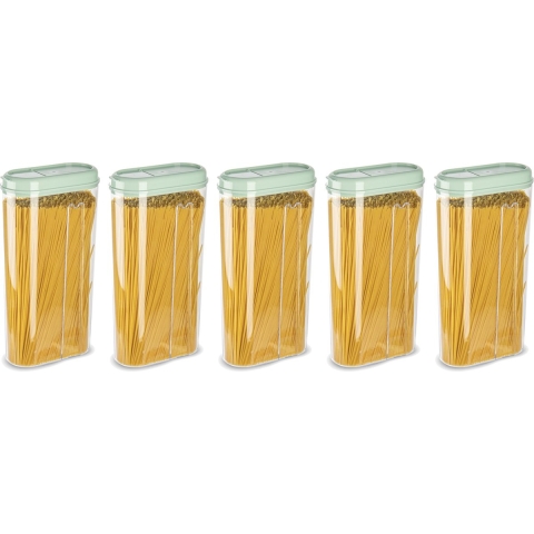Voedselcontainer strooibus - 5x - mintgroen - 2350 ml - kunststof - 15 x 8 x 30 cm - voorraadpot -