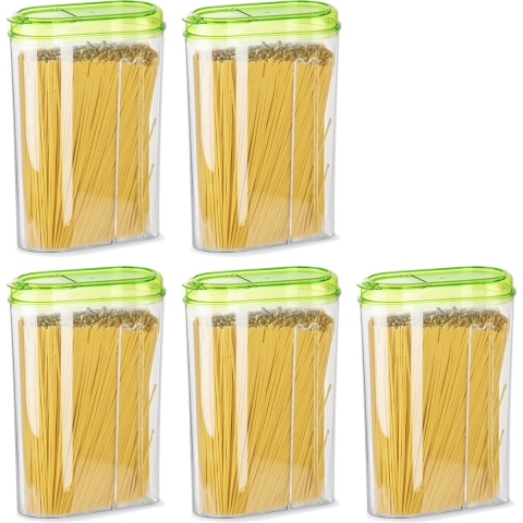 Voedselcontainer strooibus - 5x - groen - 1500 ml - kunststof - 15 x 8 x 23 cm - voorraadpot -