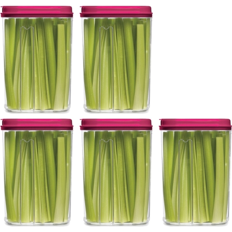 Voedselcontainer strooibus - 5x - roze - 1500 ml - kunststof - 15 x 8 x 23 cm - voorraadpot -