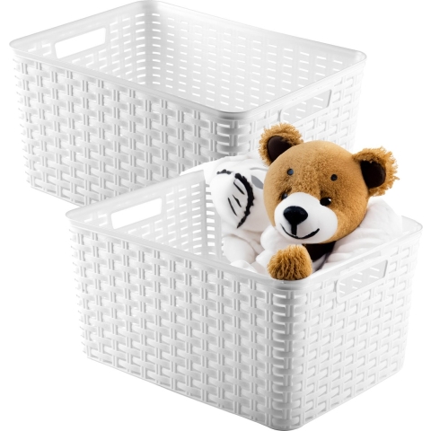 Opbergmand - 4x - Kastmand - rotan kunststof - wit - 18 Liter - 29 x 39 x 20 cm -