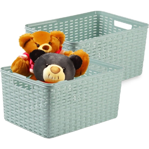 Opbergmand - 4x - Kastmand - rotan kunststof - mintgroen - 18 Liter - 29 x 39 x 20 cm -