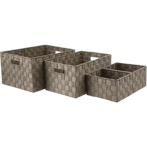 Set van 4x gevlochten opbergmanden polyester bruin -