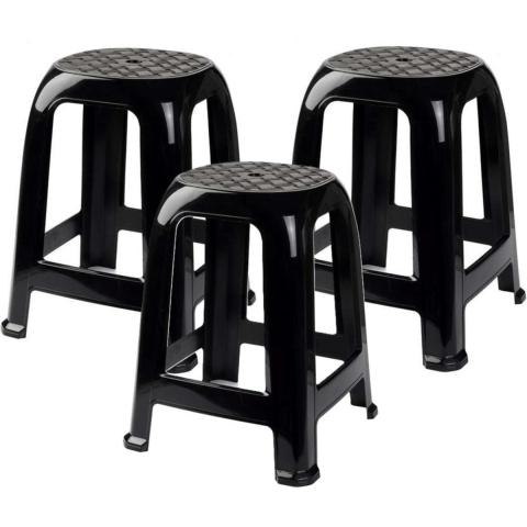 Plasticforte bijzet zitkrukje - 3x - zwart - kunststof - 37 x 37 x 46 cm - kinderen/volwassenen -