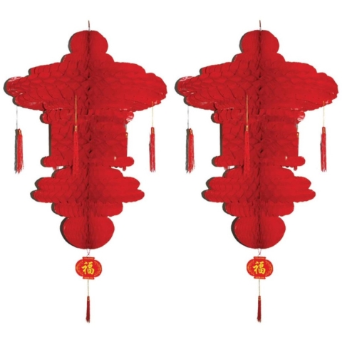 Chinese lampion hangdecoratie 90 x 60 cm - 2x - Rood - Thema versieringen landen -