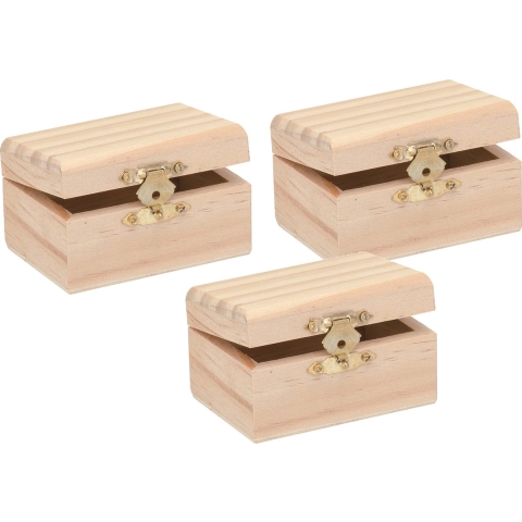 Houten schatkistje met sluiting en deksel - 3x - 8 x 5 x 4 cm - Sieraden/spulletjes/sleutels -