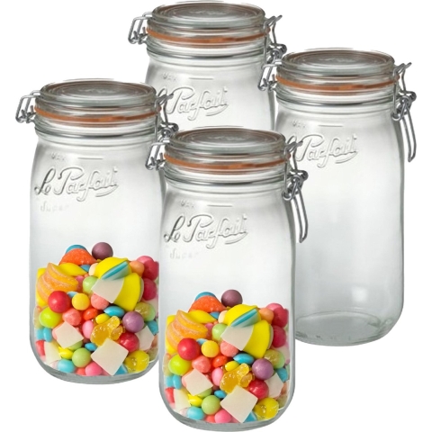Voorraad/weckpot - 4x - transparant - glas - 22 x 10 cm - 1,5 L - Le Parfait -
