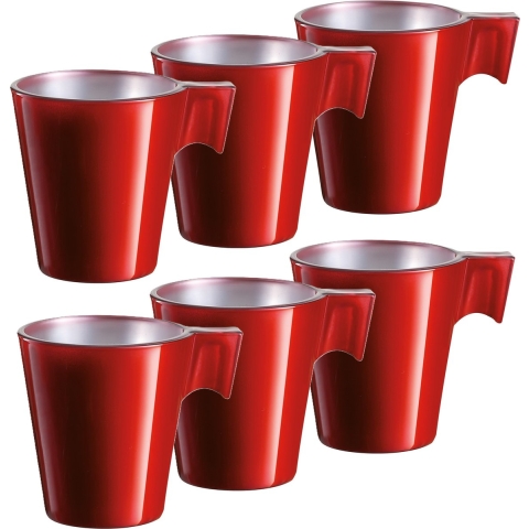 Lumicarc Espresso kopjes - 6x - rood metallic - koffiekopjes van 80 ml - 6 x 5.5 cm -
