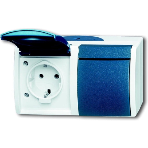 Busch Jaeger SWD opbouw stopcontact RA dubbel horizontaal blauw - 4696010