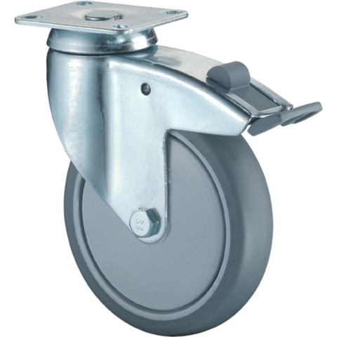 BS Rollen Zwenkwiel met totaalklem | wiel-d. 125 mm draagvermogen 100 kg | met schroefplaat kogellager | rubber grijs | 1 stuk - C120.A85.125