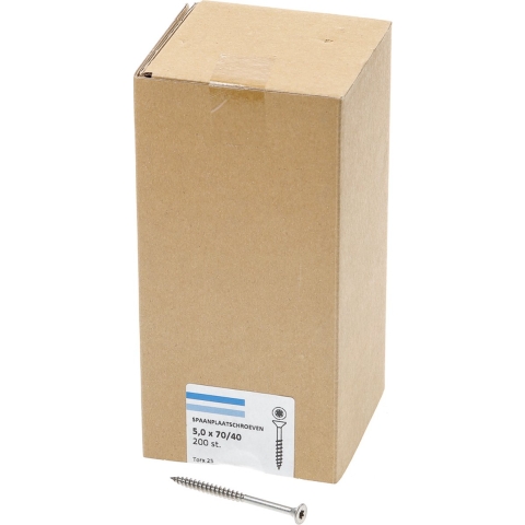 Hoenderdaal Spaanplaatschroef Rvs-A2 Pk Torx TX25 5.0X70/40 | 200 stuks - 0206.30.42201