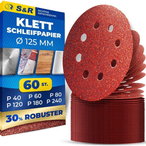 Enzo S&R Velcro schuurpapier set 125 mm 60 st: elk 10x P40, P60, P80, P120, P180, P240, 8 gaten - B07GC4XNJQ