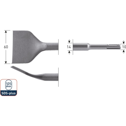 Rotec SDS+ Spadebeitel gebogen 60x250mm - 2150018