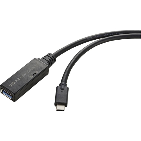 Renkforce USB-kabel USB 3.2 Gen1 (USB 3.0 / USB 3.1 Gen1) USB-C stekker, USB-A bus 5.00 m Zwart Actief met signaalversterking, Met OTG-functie RF-5231962