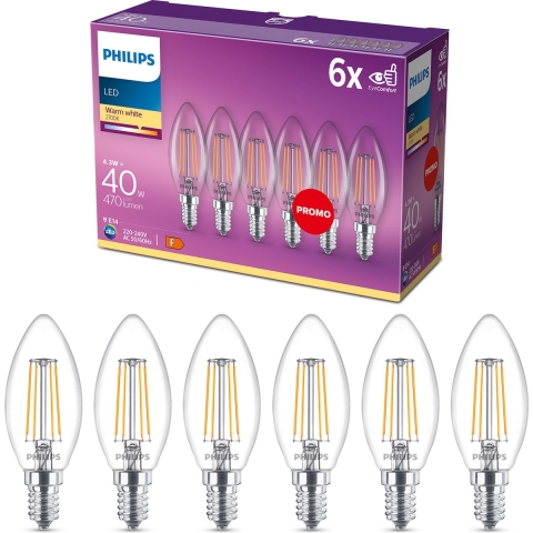 Philips LED filament kogel lamp helder niet dimbaar (6-pack) - E14 B3…