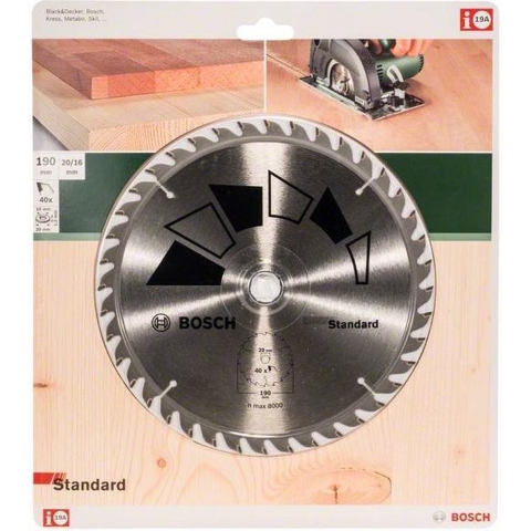 Bosch Accessories Standard 2609256819 Hardmetaal-cirkelzaagblad 190 x 20 mm Aantal tanden: 40 1 stuk(s)