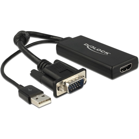 Delock 62668 VGA / HDMI Adapter [1x VGA-stekker - 1x HDMI-bus] Zwart 25.00 cm